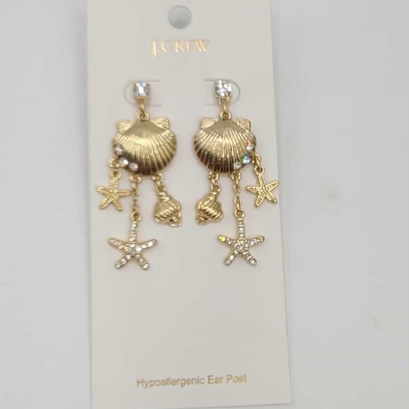 J Crew Factory Shell Drop Earrings Gold Tone NWT!  NEW! - Picture 1 of 7